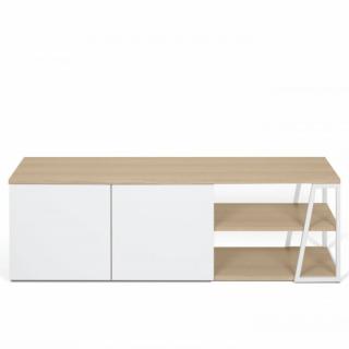 Meuble TV design ALBI finition structure chêne façade blanc mat